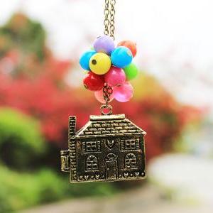 House Lifted By Balloons Charm And Bead Necklace