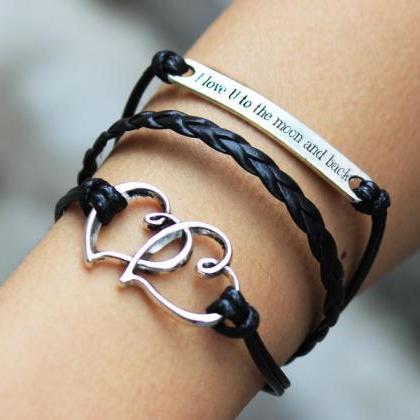 Black bracelet,heart to heart brace..