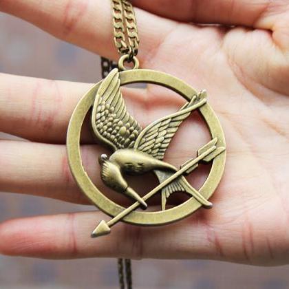Mockingjay pin necklace,3D bronze H..