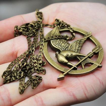 Mockingjay pin necklace,3D bronze H..