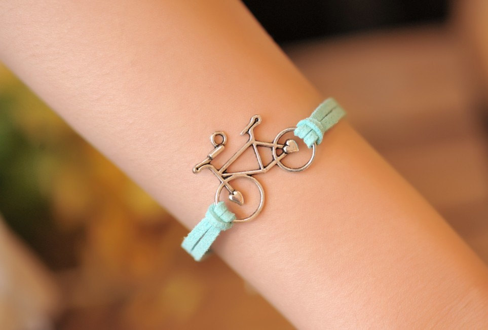 Bracelet, bike bracelet,retro silver love bike,alloy bracelet, blue leather braid bracelet