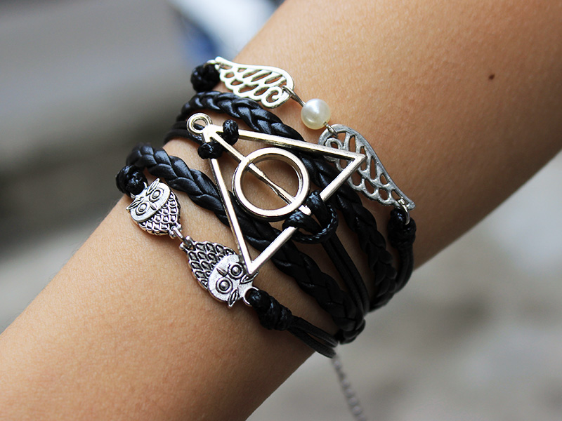 Harry potter bracelet, Wings and owl bracelet,The death hallows bracelet,Personalized bracelet