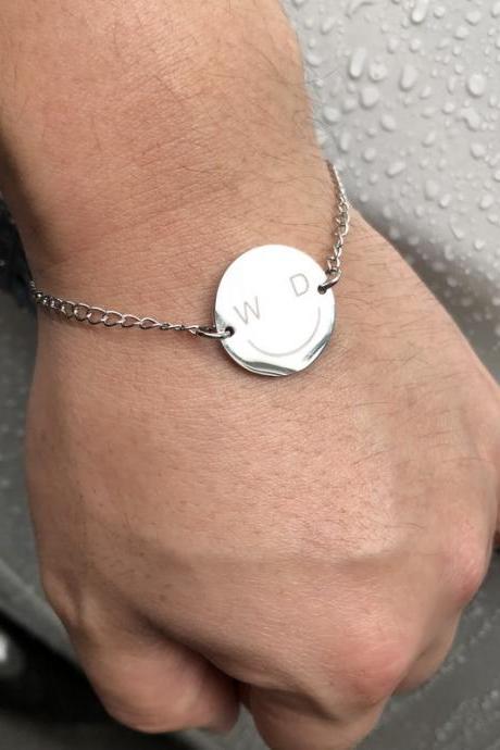 Custom Initial Engraved Silver Bracelet, Couple Bracelet Friendship Bracelet