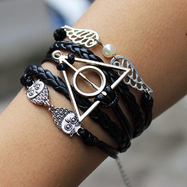 Harry potter bracelet, Wings and owl bracelet,The death hallows bracelet,Personalized bracelet